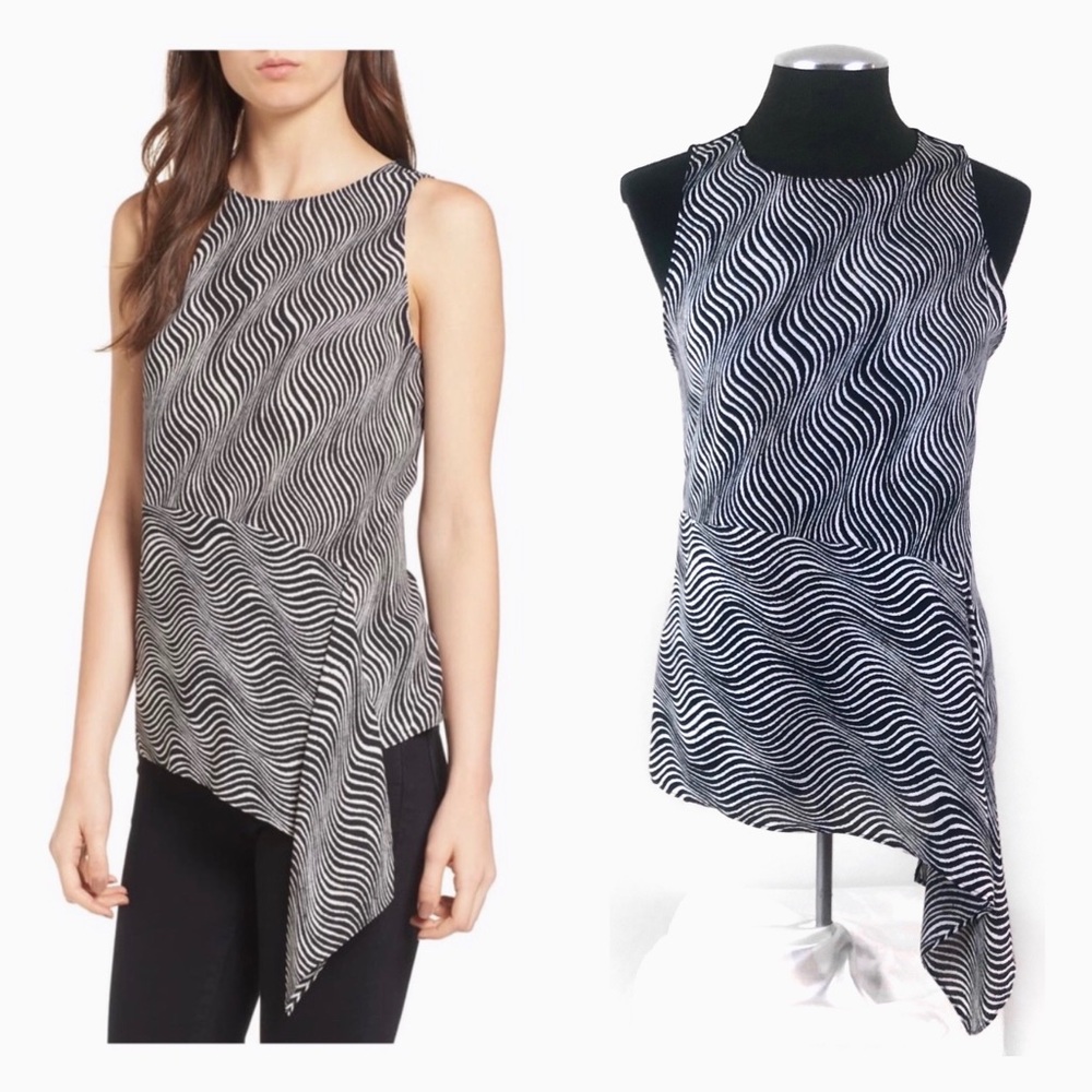 Trouve - Mixed Media Sleeveless Illusion Stripe Top - Nordstrom - Small